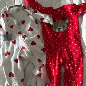 Carter's White and Red Baby Onesies with Heart Patterns